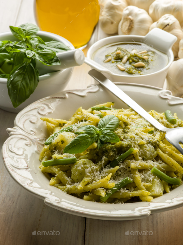 pesto trofie typical genoa recipe Stock Photo by PhotoDune